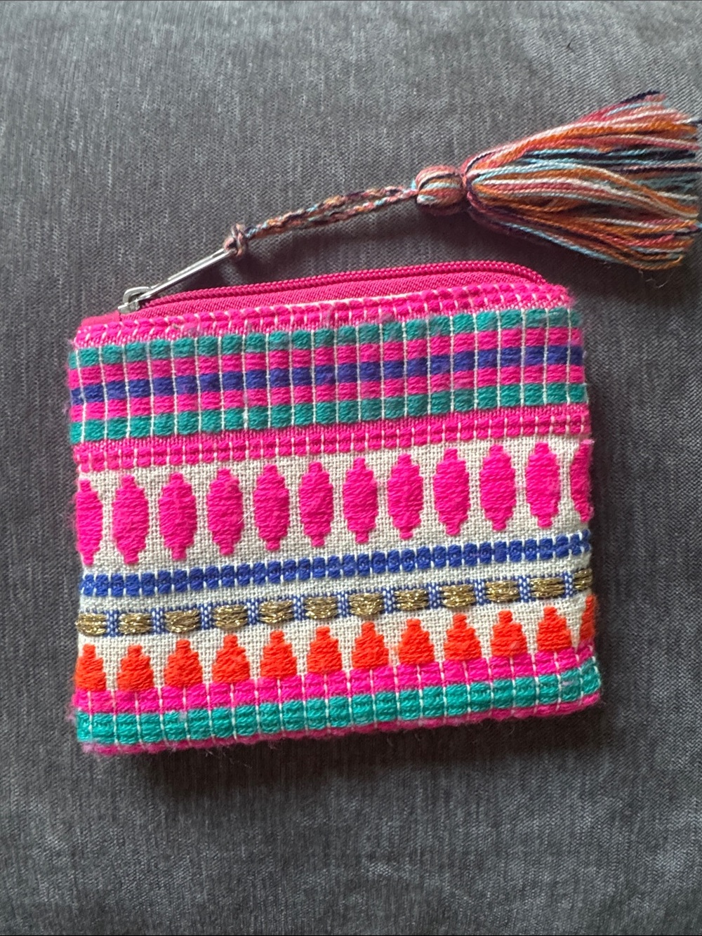 America & Beyond Small Neon Pink Boho Zippered Pouch
